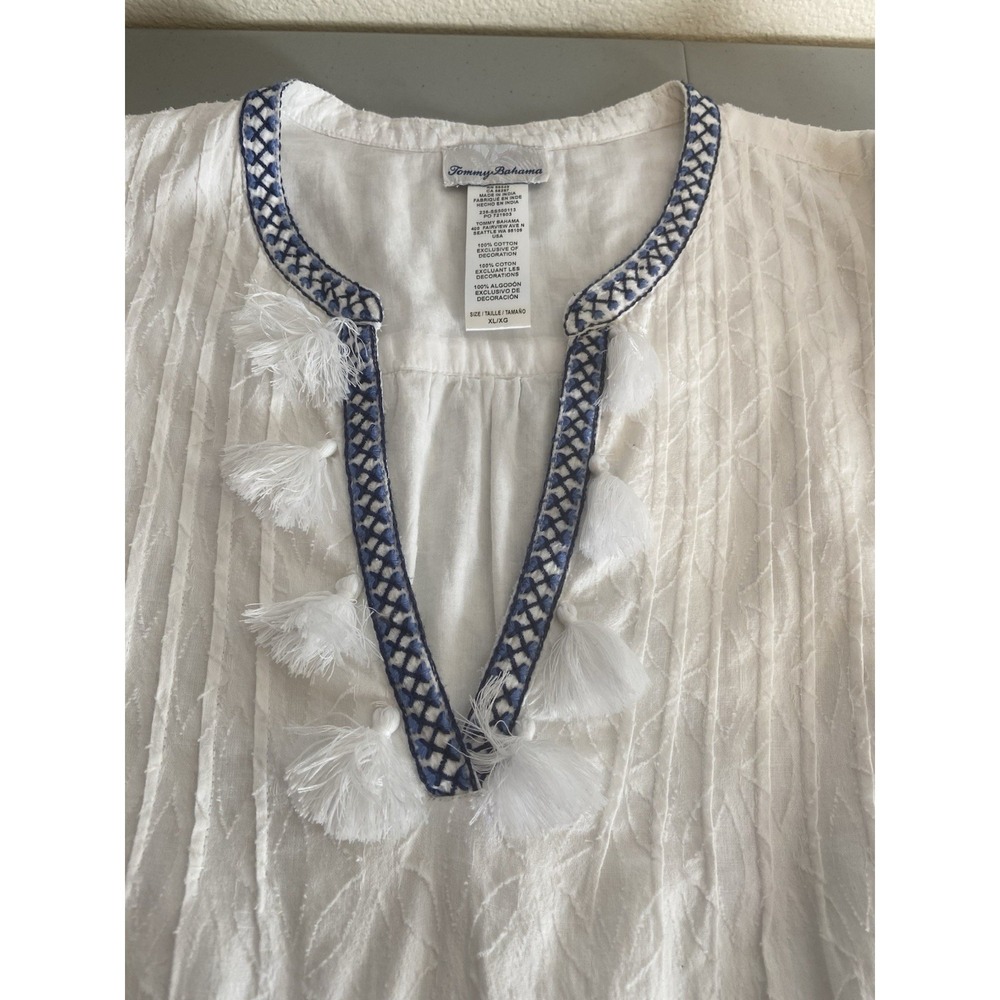 Tommy Bahama Cotton Clip Embroidered Tiered Cover Up Dress White & Blue Size XL - Picture 6 of 11
